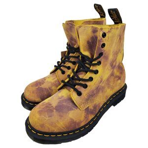 DR MARTENS Boots PASCAL Womens Size 8 Burnt Yellow Tie Dye Suede Combat 27968